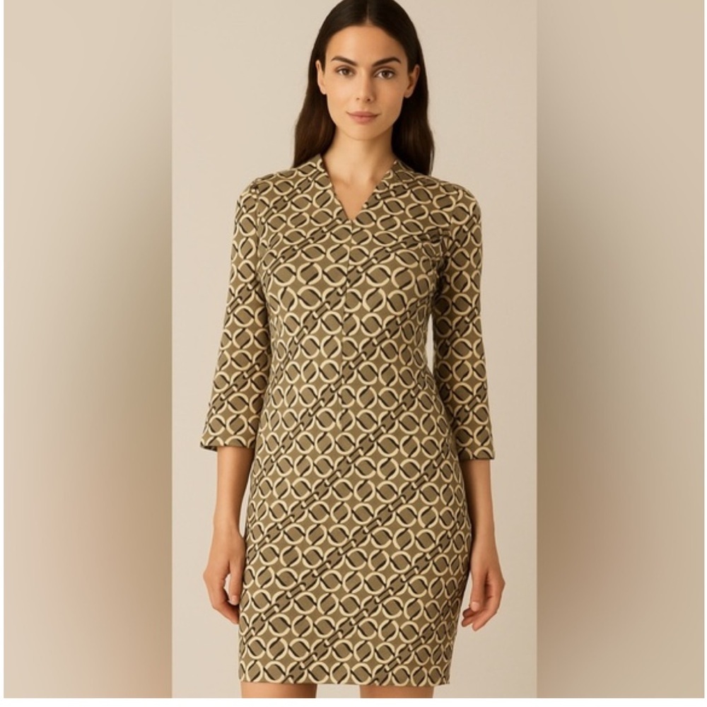 J. McLaughlin Catalina Cloth Carly Midi Dress Green Geometric Print Office